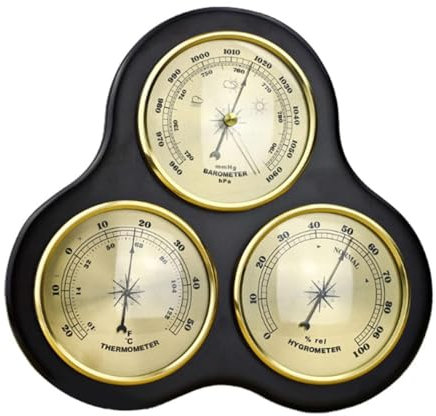 AGrAdi Barometro, Barometro 3 in 1 con temperatura e umidità, Barometro con cornice in legno, Barometro for interni ed esterni, Manometro barometrico for la casa, Barometro analogico Barometro for sta