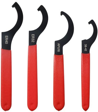 Rundago Juego de llaves de gancho de 4 piezas, juego de llaves de gancho ajustables con mango antideslizante, llave de suspensión roscada de acero, herramienta amortiguadora