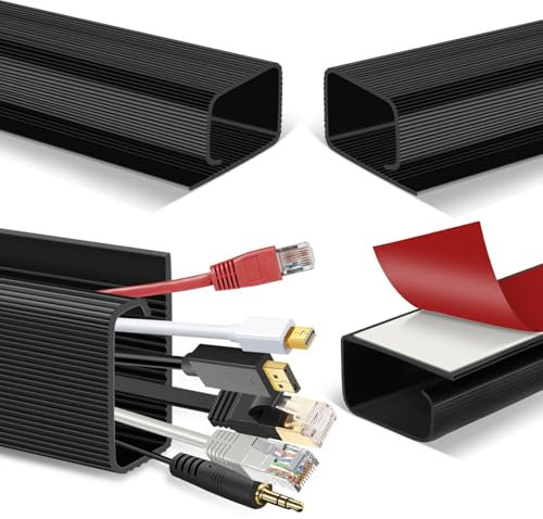 Under Desk Cable Management, Desk Cable Trunking Black Cable Raceway Wire Organizer Self Adhesive No Drill for PC TV Electric Cord Hider Cable Management Tray, 40CM, 4 Pack