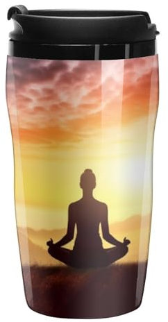 Stanley-Kaffeetasse mit Deckel, 340 ml, Kunststoffbecher, versiegelter Trinkdeckel, Wasserbecher, Teetasse, Yoga, Meditation, bedruckte Tassen, passt in Auto-Becherhalter