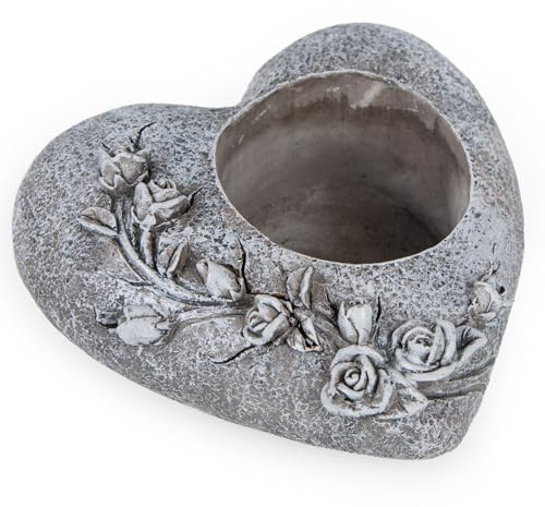Logbuch-Verlag Portacandele a forma di cuore, pietra tombale, decorazione per funeraria, grigio, resistente alle intemperie, 15,5 x 14,5 cm