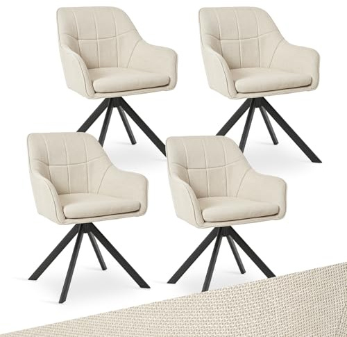 Goeurvant Drehstuhl Esszimmer Beige mit Armlehne, 4er Set drehbarer esszimmerstuhl, Küchenstuhl,Polsterstuhl, aus Polyester, mit Metallbeine für Esszimmer Küche Büro