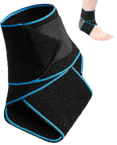 DDUP Ankle Support 1 Pack, Adjustable Breathable Ankle Brace for Sports Protect, Elastic Nylon Compression Wrap Strap for Sprained Ankle, Achilles Tendon, Running,One Size for Men Women(Blue)
