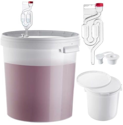 Set KADAX di secchi per fermentazione da 33L con gorgogliatore e tappo di gomma, contenitori per fermentazione in plastica con tappo e stoppino, grande secchio con accessori per fermentazione per la