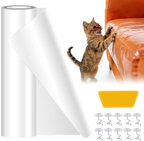 UKONWIT Cat Anti Scratch Tape 5m x 30cm,Transparent PET Furniture Protector to Stop Cats Scratching,Self-Adhesive Anti Cat Scratching Deterrent Tape for Sofa Couch Door Walls Carpet