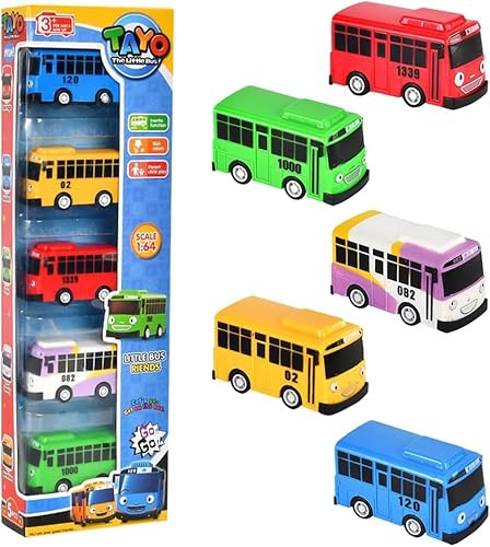 OPVXZAD Set di 5 mini giocattoli autobus, modellino auto giocattolo, piccolo autobus scolastico, autobus, giocattolo per amici, gioco educativo di compleanno