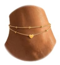 QKEOISUD Adjustable Heart Layered Ankle Bracelets for Women