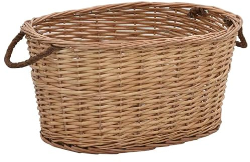 Ziaphsol Träkorg med bärhandtag av naturlig vide 56 x 40 x 28 cm, vedkorg för öppen spis, förvaring för vedhylla, bärbar för trädgård och vardagsrum