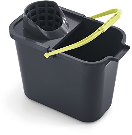 Mery - Cubo Rectangolare con Strizzatore, Parete Resistente di 2mm, e Canalizzazione per Lo Scolo, Manico Anatomico, Grigio, 12 L