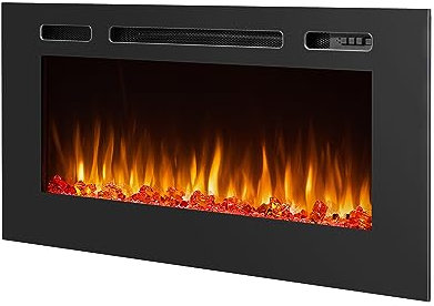 BALDERIA Elektrokamin Fiamma 40 | Elektrischer Einbaukamin, LED 3D-Flammeneffekt, dimmbar, Kamin mit Heizung 2000W, Timer, Thermostat, Startsteuerung, Offene-Fenster-Erk., Fernbedienung | Schwarz