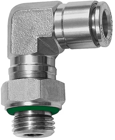 Raccord en L rotatif M5 A pour tuyau extérieur Ø 4 mm, pression de travail max. 20 bar, acier inoxydable 1.4404