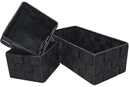 Storage Baskets, 3 Pack, Black, Storage Baskets Sets, Woven Boxes for Home, Kitchens, Offices, Cupboards, Bathrooms, Shelves, Boxes