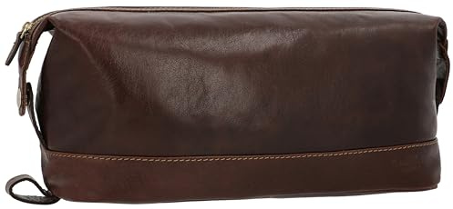 Gusti Waschtasche Leder - Anika Kulturtasche Kulturbeutel Kosmetiktasche Ledertasche groß für Damen Herren Braun Leder