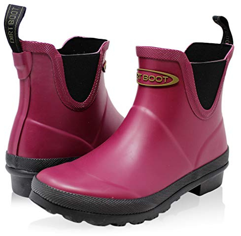 Dirt Boots Neoprene Waterproof Equestrian Slip On Stable Muck Yard Chelsea Boots (Cherry, 7)