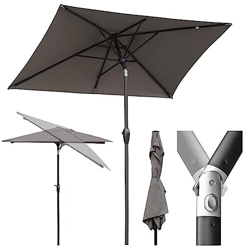 Sekey Aluminum Sonnenschirm 210 × 140 cm Sonnenschirm Balkon Sonnenschirm Rechteckig für Balkon Garten & Terrasse Sonnenschutz UV 50+