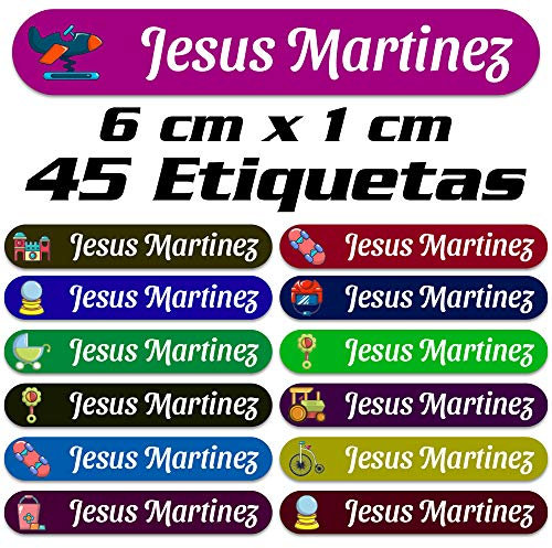 Lot de 45 étiquettes adhésives personnalisées avec jouets pour marquer des objets, livres, boîtes à lunch, etc. Dimensions 6 x 1 cm