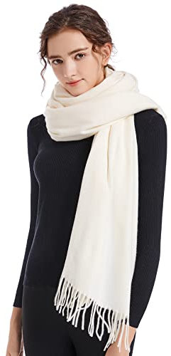 ELF KUCKUCK Schal Damen Winter Baumwolle Winterschal Pashmina Halstuch Frauen, Cremeweiß