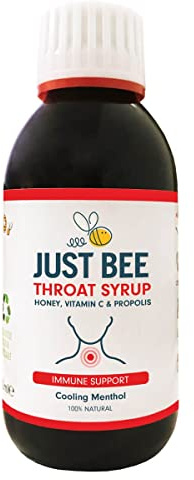 Just Bee 100% Natural Propolis Throat Syrup (150ml) | Bee Propolis, Vitamin C and Honey Syrup for Immune Support for Kids & Adults | Calming Relief for Coughs & Sore Throats