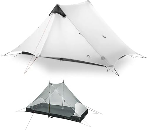 MOXIHIKE 3FULGEAR Lanshan 2 tält 2 personer ultralätt campingtält, 3/4 säsong, professionellt, 15D silnylon, stånglöst tält för camping, klättring, vandring (grå 3 årstider)