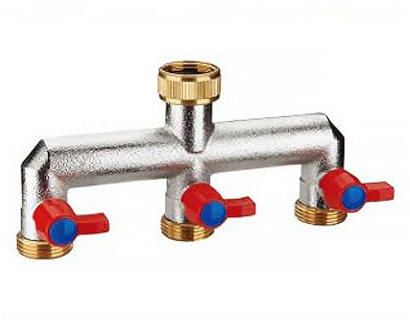 Kingsea 3-Wege Wasserhahn Wasserverteiler mit Kugelhahn,Wasseranschluss Verteiler 3/4 zoll aus Messing,Adapter zum Anschluss von Zwei Gartenschläuchen