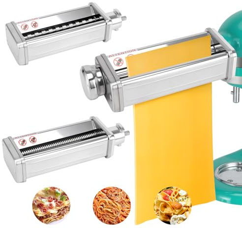 Nudelaufsatz für Kenwood Standmixer, inklusive Nudelblattwalze Spaghettischneider und Fettuccinischneider Nudelmaschine mit 8 Drehknopf zur Einstellung, für Kenwood Pasta Maker Zubehör