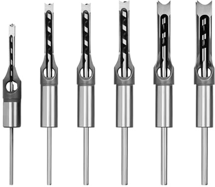 Square Hole Drill Bit Set, 6Pcs Woodworking Mortising Chisel Hole Saw Drill Bit Set 6.4mm / 8mm / 9.5mm / 12.7mm / 14mm / 16mm