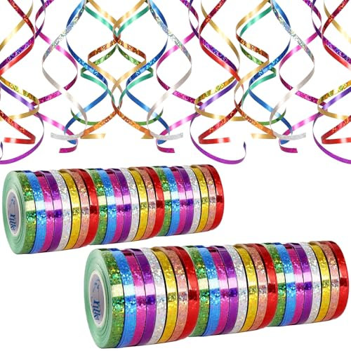 wenweo 480 m de long, 48 serpentins scintillants, en 8 couleurs, parfait pour la décoration d'anniversaire, la décoration du Nouvel An, la décoration de mariage, le ruban cadeau et diverses occasions