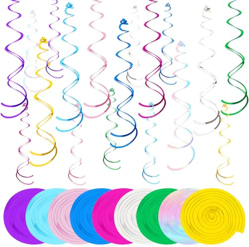 Spiralen Girlanden Hängedekoration,Kaluofan 54 Stk Luftschlangen Deckenhänger,Party Deko Bunt Wirbel Deko,Girlande Hängende Deko für Geburtstage Hochzeiten Party Abschlussfeiern Karneval Deko