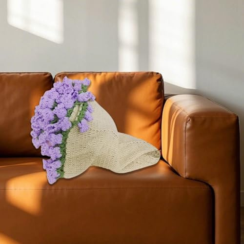 Manta gris para sofá, manta de ramo de flores hecha a mano, flores de ganchillo para el día, cumpleaños, hogar (rosa roja, 43 pulgadas), manta grande para sofá (D, talla única)