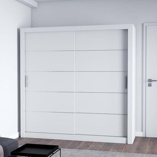 LEXISS Modern Sliding Door Wardrobe – Customizable Sizes & Colors – Contemporary Bedroom Storage Cabinet (White, 203cm)