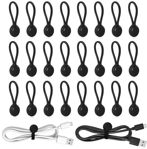 mizikuu 24 Stück Magnetische Kabelbinder, Wiederverwendbare Magnetische Kabel Organizer Multifunktionale Kabelhalter Magnet Kabelclip Organizer USB Kabelmanager für Büro Schule Zuhause
