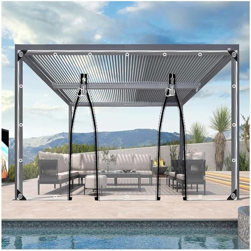 Bâches PVC Transparente avec Oeillets,Rideaux De Bâche Clairs Extérieur avec Porte Fermeture Éclair,Panneaux Latéraux De Bâche De Gazebo Pergola,Bâches Imperméable 420g/m²,2zips-2.2x3m/7.2 * 9.8ft