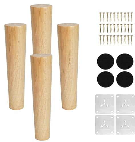 Slwnrc 4 Pezzi 20cm Piedini per Mobili in Legno Massello Rovere Gambe per Mobili Coniche Piedi per Mobili con Piastra di Montaggio e Viti per Divano, Tavolo, Letto, Armadio, Mobile TV