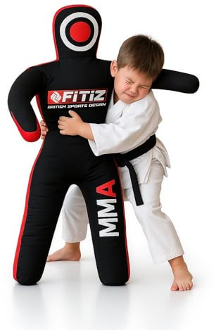 FITIZ Mannequin MMA Judo Grappling Sac de frappe (vide) Brésilien BJJ, JIU Jitsu Position debout, lutte, arts martiaux, boxe, karaté (noir/rouge, 119,4 cm)
