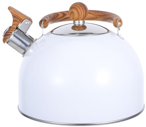Garneck Hervidor de Agua Silbato 2,5l para Cocina, Tetera Blanca Mango Plegable Resistente al Calor, Compatible Estufa de Gas E Inducción, Recipiente para Hervir Agua en Casa