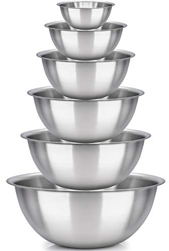 mixing bowl Set of 6 - stainless steel - Polished Mirror kitchen bowls - Set Includes ¾, 2, 3.5, 5, 6, 8 Quart - Ideal For Cooking & Serving - Easy to clean - Great gift
