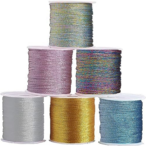 6 Rollen Gold Metallic Kordel,Metallic Schnur,Metallic Kordel Goldfaden Zum Basteln,für DIY Kunsthandwerk Schmuckschnur oder Geschenkverpackungen(0.6mm*34m/Rolle)