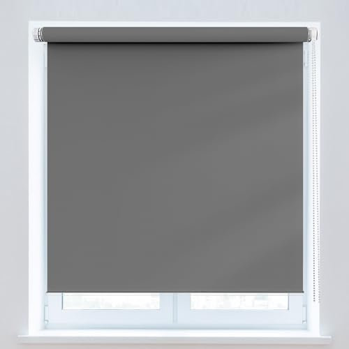 Rollo Für Fenster 70 x 50 cm, Sichtschutz und Sonnenschutz Blickdicht, Jalousie Rollos, inklusive Montagematerial, für Dachfenster, Dunkelgrau