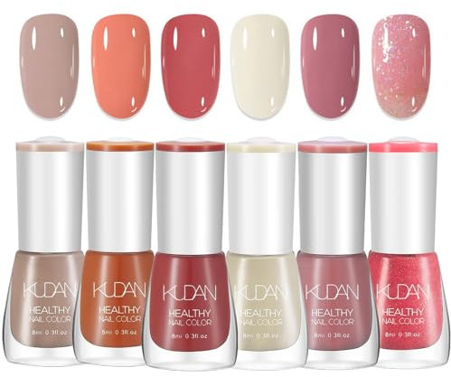 DMQ Nail Polish Set, 6Pcs Nude Pink Glitter Nail Varnish, Quick Dry & Long Lasting, Non-Toxic Water Based Shimmer Nail Polish Gel for DIY Nail Art at Home