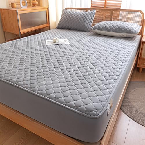 HAIBA wasserdichte Matratzenauflage 180 x 200cm SPANNBETTLAKEN Matratzenhöhe bis 30 cm Inkontinenzauflage,Nässeschutz Bettlaken Baumwolle Spannbetttücher,für alle Jahreszeiten grau