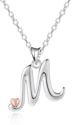 Mesovor 925er Sterling Silber Ketten für Damen, Zierliche Initiale Halskette mit Herz in Roségold, Schmuckgeschenke für Mutter, Schwester, Tochter, Ehefrau (Buchstaben-M)