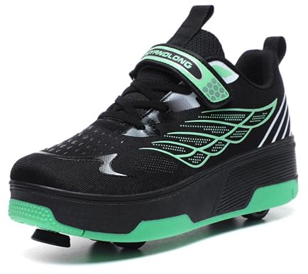 HUSKSWARE Kinder 2-in-1 Roller-Schuhe mit Atmungsaktivem Strick-Mesh, Abnehmbarer Fußbremse & 4 Rädern – Leichtes Design zum Laufen & Rollen,EU 29-40