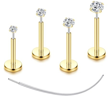 Chriscoco 4-8 Pcs G23 Titan Helix Piercings Nasenpiercing Lippenpiercing | Hypoallergen Ohrpiercing,Tragus Conch Labret Medusa Piercing,Gold Silber Knorpel Piercing Ohr,Studs 16G/18G/20G