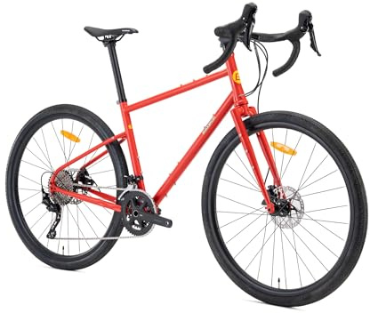 ROCKBROS SPT AL2 Bicicleta Gravel Carretera 700C con Cuadro de Acero CrMo, Transmisión RX400 2x10 y Frenos de Disco Hidráulicos, para Hombres y Mujeres, Bikepacking y Cicloturismo, Rojo L