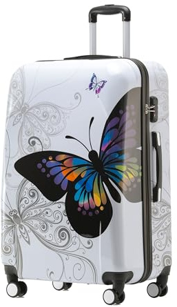 BEIBYE Butterfly 2060 TSA-Schloss 4-TLG. Reisekoffer Trolley – Robustes Hartschalen Kofferset inkl. Handgepäck und Beautycase(M-56cm)