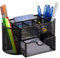Relaxdays Schreibtischorganizer, Büroablage mit Stiftehaltern & Schublade, Metall Mesh, HBT: 10,5 x 22 x 11 cm, schwarz