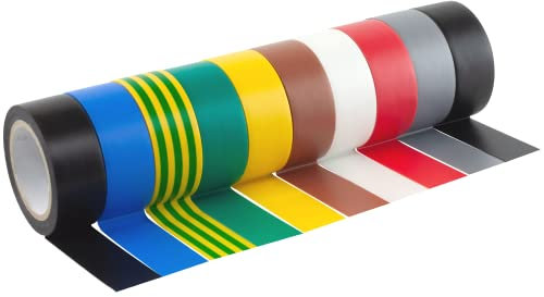 GTSE - Nastro isolante set colorato - 19 mm x 5 m - Robusto ed autoadesivo - Per proteggere, unire e riparare cavi - 10 rotoli