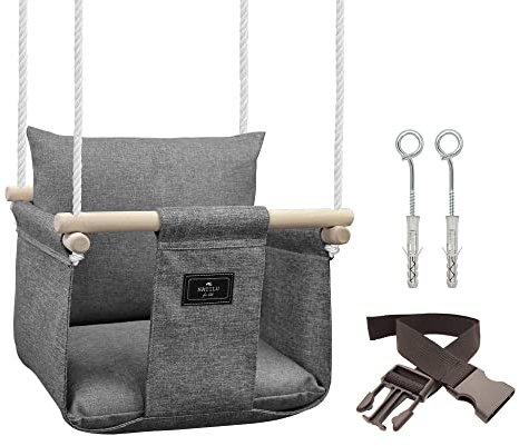 NATILU® Babyschaukel Set Indoor Outdoor | Silver | Schaukel | Kinderschaukel | Kindergartenschaukel | Kleinkindschaukel | Holzschaukel | Schaukelsitz | Swing ab 6M+ für Zuhause, Garten