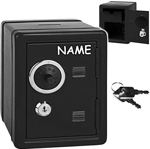 alles-meine.de GmbH Metall - Spardose Tresor Schrank - schwarz - inkl. Name - mit 2 Schlüssel & Zahlenschloss/Kombinationsschloss - Geldtresor - Geldsafe - aus Sparschrank - st..