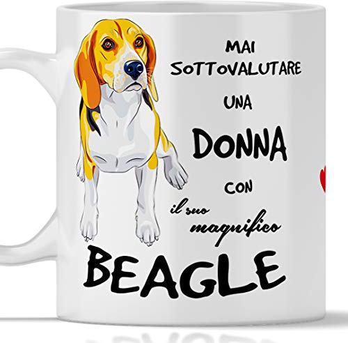 Taza Beagle para desayuno, té, tisana, café, capuchino. Gadget taza nunca subestimar una mujer con un perro beagle. Idea regalo original